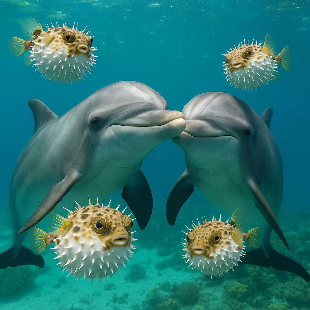 Dolphins and pufferfish - strange animal behavior